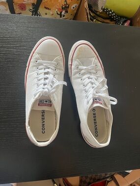 Converse White Canvas Low Top Sneakers with Red Trim